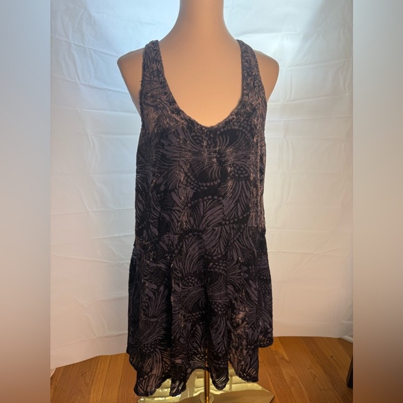 Free People Navy With Purplish Velvet Like Midi Dress - Picture 1 of 10